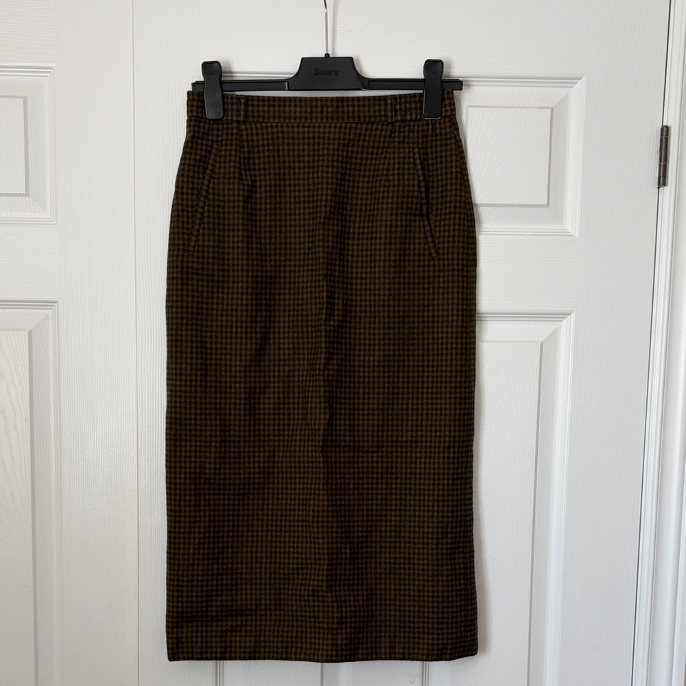 Vintage Brown Wool Checkered Pencil Skirt